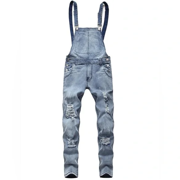 Manfinity Homme Men Cotton Distressed Skinny Leg Denim Overalls - Picture 3 of 8
